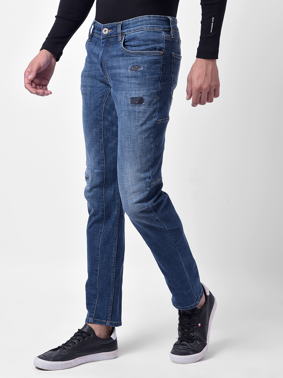 Numero Uno Men Mid Blue Mid Blue Skinny Fit Low Rise Sustainable Jeans